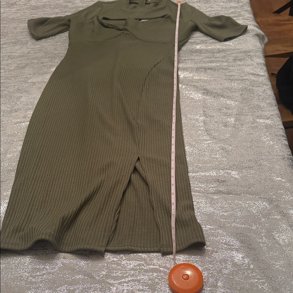 Guess Khaki Ribbed Midi Dress - Picture 6 of 8